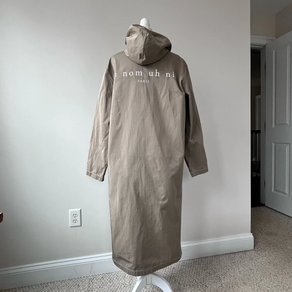 Ih Nom Uh Nit Taupe Long Raincoat with Contrast Stitching and Snap Buttons - Picture 11 of 11